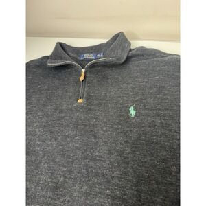 Mens Polo Ralph Lauren Dark Gray 1/4 Zip Pullover Sweater Size XXL Green Pony